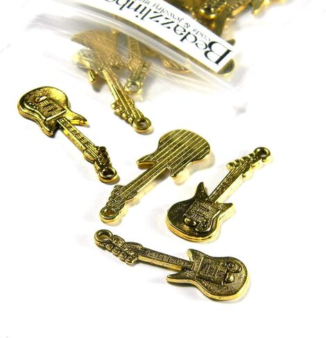 30 Electric Stringed Guitar Music Instrument Charms Plated Over a Pewter Base Metal (Antique Silver) in Kuwait