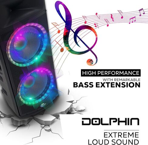 دولفين SPX-280BT الجديد - صوت جهير عميق قوي | مكبرات صوت مزدوجة مقاس 15 بوصة، بقدرة 6500 وات - نظام سماعات بلوتوث PA مع عرض ضوء LED، وهزاز أرضي in Kuwait