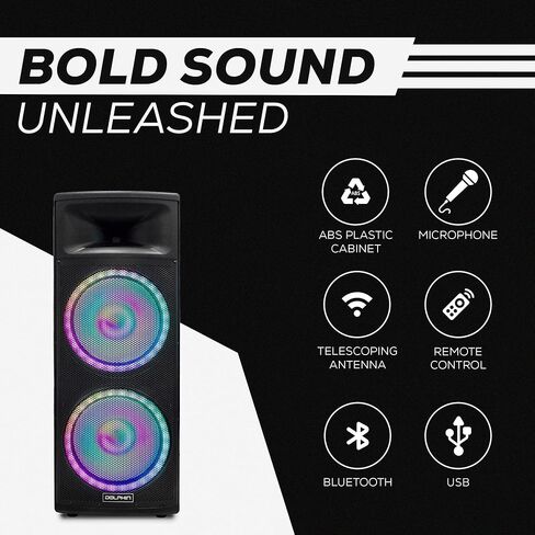 دولفين SPX-280BT الجديد - صوت جهير عميق قوي | مكبرات صوت مزدوجة مقاس 15 بوصة، بقدرة 6500 وات - نظام سماعات بلوتوث PA مع عرض ضوء LED، وهزاز أرضي in Kuwait