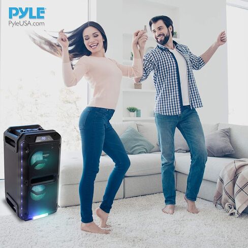 نظام سماعات Pyle النشط المحمول - 500 واط خارجي لاسلكي بلوتوث متوافق مع بطارية تعمل بالطاقة القابلة لإعادة الشحن ومكبر صوت كاريوكي مع مجموعة ميكروفون مع MP3 USB FM وراديو Aux DJ LED -PWMKRDJ89BT in Saudi Arabia