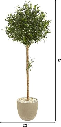 Nearly Natural 5-Ft. Olive Topiary Artificial Sand Stone Planter Silk Trees, Green in Saudi Arabia