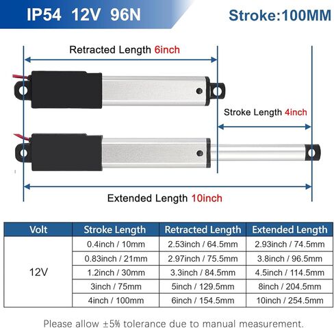 محرك خطي صغير 4 بوصة 4 بوصة 12 فولت 96N/21.6 رطل سرعة المحرك الخطي الكهربائي الصغير 0.37 بوصة/ثانية مع دعامات تثبيت، للروبوتات، أتمتة المنزل in Kuwait