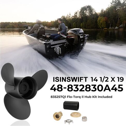 48-832830A45 مروحة قارب خارجية من الألومنيوم 14-1/2 ضياء × 19 درجة مناسبة لمحرك Mercruiser Alpha One Prop/Mercury 135 150 175 200 220 225 250 300HP، مروحة ألومنيوم ثلاثية الشفرات in Saudi Arabia