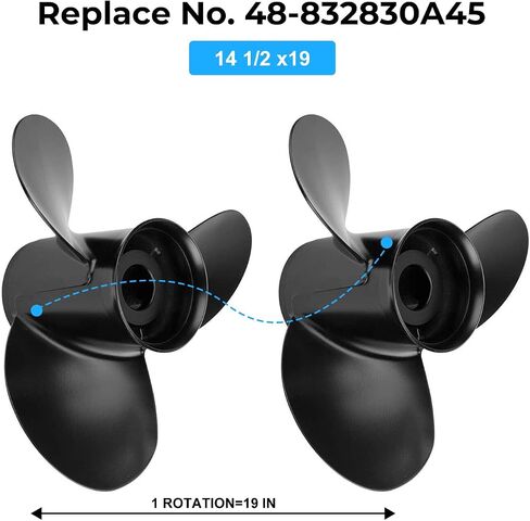 48-832830A45 مروحة قارب خارجية من الألومنيوم 14-1/2 ضياء × 19 درجة مناسبة لمحرك Mercruiser Alpha One Prop/Mercury 135 150 175 200 220 225 250 300HP، مروحة ألومنيوم ثلاثية الشفرات in Saudi Arabia
