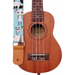 MUSIC FIRST Original Design “PANDA" Soft Canvas & Genuine Leather Ukulele Strap Ukulele Shoulder Strap