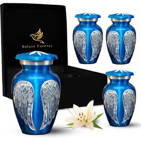 Blue Keepsake Urns Angel Wings - Cremation Urns for Human Ashes Set of 4 - Handcrafted Mini Urns for Women Ashes with Box & Bags - Honor Your Loved One with Small Blue Urns for Ashes Adult Male