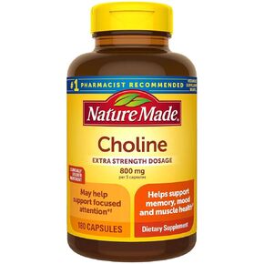 Natures Mades Choline 800 mg 180 Capsules Bundle | Support Memory, Mood and Muscle Health | 3 Capsules per Day, 60 Day Supply