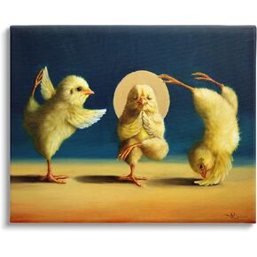 Stupell Industries Three Yellow Chicks Sunset Yoga Stretching Meditating, Design by Lucia Heffernan, 19 x 13