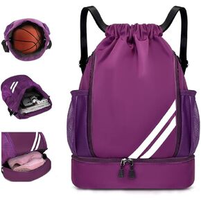 Drawstring Soccer Backpack Waterproof Swim Gym Sports Bag with Ball and Shoe Compartment for Men Women