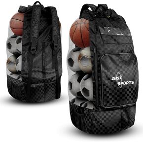 Soccer Ball Bag,Large Mesh Ball Bag Sports Equipment Net Bag With Drawstring Closure Shoulder Strap and Oversized Front Pocket Storage Basketball,Volleyball,Football Accessories(Plaid)
