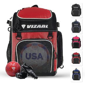 Vizari Cambria Soccer Backpack With Ball Compartment and Vented Ball Pocket and Mesh Side Cargo Pockets for Adults and Teens