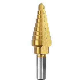 9 Sizes Titanium Step Drill Bit, 1/4 to 3/4 Inches High Speed Steel Step Drill Bits for Hole Drilling, HSS Multi Size Step Drill Bits for Metal, Aluminium and Wood