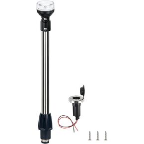 Stern Light Boat Anchor Light Marine Navigation lights LED USCG 2 NM Fold Down Base All Round White 2 Pin 12 Volts 24 Inches (Adjustable Base)