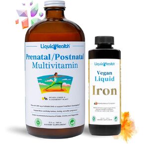 LIQUIDHEALTH Prenatal Baby Booster Pregnancy Vitamin Bundle - Vegan Women's Prenatal Multivitamin with SunActive & Ferrochel Iron, Folate, Whole Foods