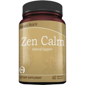 Zen Calm Organic Adaptogenic Herbs - Magnesium, B Vitamins, GABA. Supports Relaxation. Non-Drowsy. Non-GMO (60 Veggie Caps)