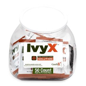 CoreTex Ivy X Pre-Contact Poison Ivy Wipes – Fishbowl Pack of 50 Single-Use Poison Ivy Barrier Wipes – Helps to Prevent Itchy Rashes From Poison Ivy, Poison Oak, & Poison Sumac - Quick Dry Formula