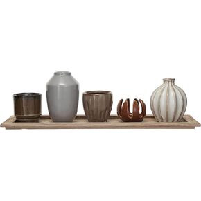 Creative Co-Op Mango Wood Tray with Taper Holder and 4 Vases, Multicolor Reactive Glaze, Set of 6