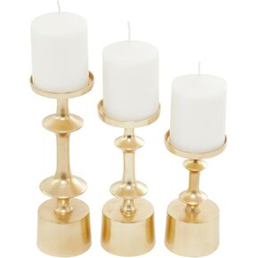 CosmoLiving by Cosmopolitan Aluminum Metal Pillar Candle Holder, Set of 3 10", 9", 7" H, Black in Kuwait