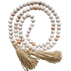 WORLDLYDA Wood Bead Garland with Tassels 58in Bead Decor Decorative Wooden Beads Boho Wood Bead Garland Prayer Beads Farmhouse Beads with Tassel for Rustic Decor Shelf Decor Home Decor