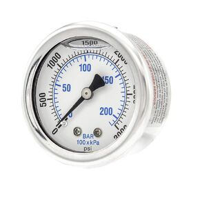 Liquid Filled Center Back Mount Pressure Gauge with 2" Dial, 0-3000 PSI, 1/4" Male NPT Connection, Stainless Steel CASE and Bezel (1)