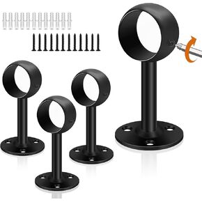 Ceiling Curtain Rod Brackets, Heavy Duty Curtain Rod Holders 1-1/4Inch Black Curtain Rod Hooks Hangers for Wall Closet Flange Rods Support, Curtain Rod Ceiling-Mount Bracket, 4 Pack