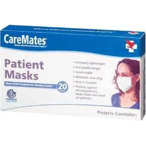Breathable, Soft Disposable 3-Ply Elastic Earloop Patient Mask, Fluid Resistance, 95% Small Particle Filtration, 20-count