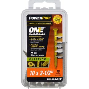 Power Pro Premium One Multi-Material Flat Head Screws, Epoxy Coated Steel, Fasten in Wood, Metal, Concrete, Drywall and Plastic, Bronze, #10 x 2-½ inches, Box of 15 Screws