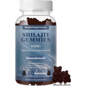 Shilajit Gummies 600mg, Pure Himalayan Shilajit Supplement with Trace Minerals & Fulvic Acid for Energy and Immunity Support, Shilajit Chewable for Men & Women, Vegan, 60 Gummies