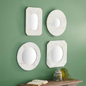 Deco 79 Geometric Light Marble Wall Mirrors with Gold Metal Detail Inlay, Set of 4: 13", 16", 16", 19"