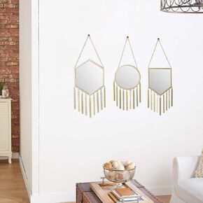 Deco 79 Set of 3 Gold Metal Country Cottage Wall Mirror, 9" x 27"