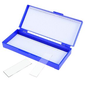 POPETPOP Microscope Slide Box Microscope Slide Holder: Plastic Microscope Slide Case with Numbered Slots Contents Sheet Microscope Slides Storage Box for 50 Slides