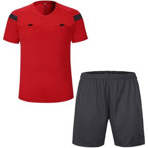 Mens Boys Soccer Referee Shirt Short Sleeves Jersey Basketball Football and Shorts Clothing Set Uniforms