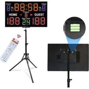 Basketball Scoreboard with Stand, 12/14/24/30S Shot Clock Digital Scoreboard with Remote, Portable Battery Powered Electronic Scoreboard, Countdown Timer Clock Score Keeper for Multi-sport