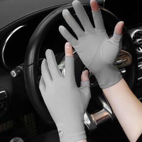 Men's Cotton Thin Sunblock Gloves Fingertip Touch Screen Cycling Driving Gloves Anti-slip UV Protection Sunscreen Sports Gloves for Hiking Fishing Running