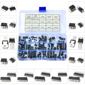 DIP Integrated Circuit JRC4558 LM358P 74HC595N NE555P LM324N ULN2003APG AMS1117-3.3V LM386N L7805CV Operational Amplifier/Shift Registers/Voltage Regulator/Logic Gate IC Socket Assortment Kit