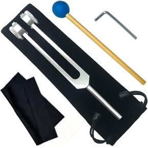 128Hz Tuning Fork Set Nerve Sensory Healing Instrument with Silicone Hammer and Cleaning Cloth, Weights Aluminum Clinical Grade Repair Tool (128Hz, Gold)