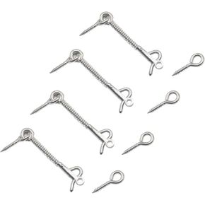 4PCS Door Latch Hook 304 Stainless Steel Hook and Eye Latch Multifunctional Safety Eyelet Spring Fence Hook for Family and Farm