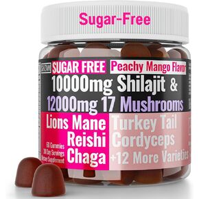 Sugar-Free Shilajit Mushroom Complex Gummies, Mushrooms Extract w. Lion's Lions Mane Reishi Turkey-Tail Cordyceps Shiitake Chaga Maitake Lionsmane Tincture Tea Powder Capsules Supplement Organic