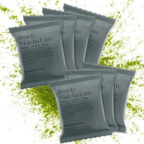 Ceremonial Grade Matcha Powder, Gluten Free Green Tea Collagen Powder with Mushrooms, Ginger, Turmeric, L Theanine, Maca, Matcha Latte Powder, Natural Caffeine for Energy Support - 7 Packets