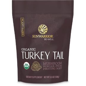 Sunwarrior Organic Turkey Tail Mushroom Powder | Turkey Mushroom Immune Support | Microbiome Gut Health Support | 50 Servings 100g Pouch | Be Well