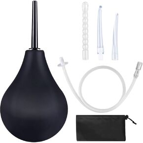 Enema Bulb Douche Enema Kit (4 Nozzles) for Men & Women with Black Storage Bag