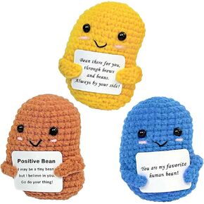 مجموعة حبوب القهوة الإيجابية من الكروشيه، 3 قطع من الخضروات الكروشيه ذات الدعم العاطفي مع بطاقة ملهمة، هدايا صغيرة للتشجيع للنساء والأصدقاء in Kuwait