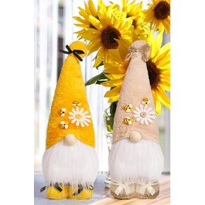 Bee Gnomes Plush, Bee Decor, Summer Gnomes Decorations for Home, Handmade Swedish Dwarf Figurine-2PCS Yellow and White Bee Gnome