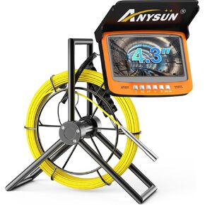 Anysun Sewer Camera 100ft, Sewer Snake Cam with DVR, 4.3" LCD Monitor, Plumbing Camera with 17mm Mini Camera and 8 LED Lights, IP68 Waterproof Pipe Inspection Camera with 16GB Memory Card