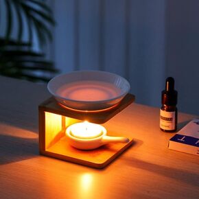 Wooden Essential Oil Burner with Candle Holder, Aromatherapy Aroma Burner Oil Diffuser Candle Tealight Oil Warmer Yoga Spa Home Bedroom Decor Gift Small Size-Pack of 1