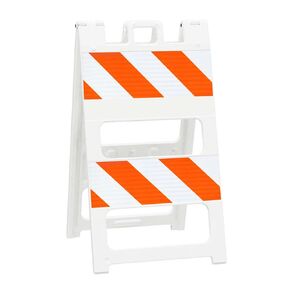 Plasticade All-Plastic A-Frame Type 1 Barricade (12" Top) - Engineer Grade Reflective Sheeting, Durable, High-Visibility Traffic Control Solution with Built-in Handle, and Click Lock Hinges