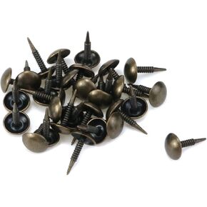 30 Pieces Upholstery Tacks, Decorative Tacks Threaded Nails 5/16" Head Dia Mini Round Head Furniture Thumb Pushpins(Antique Brass)