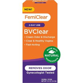 FemiClear BVClear, Feminine Odor Relief, Fast-Acting, Made with Natural Ingredients, 2-Day Use, Gynecologist Tested, Boric Acid Alternative, 0.5oz Cream