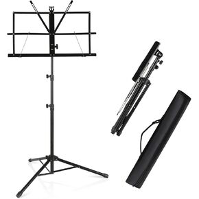 Music Stand for Sheet Music, 2 in 1 Dual-Use Folding Sheet Music Stand, Lightweight & Adjustable Portable Music Stands with Carrying Bag, Suitable for Instrumental Performance (Black) in Kuwait