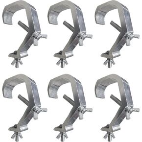 6 Pack Stage Light Clamp Hook, Aluminum Alloy Fit Heavy Duty Truss C Clamp for 1.18-2.3 Inch (30-60mm) OD Tube/Pipe, Heavy Duty 66lbs, DJ Light Clamps (Silver)